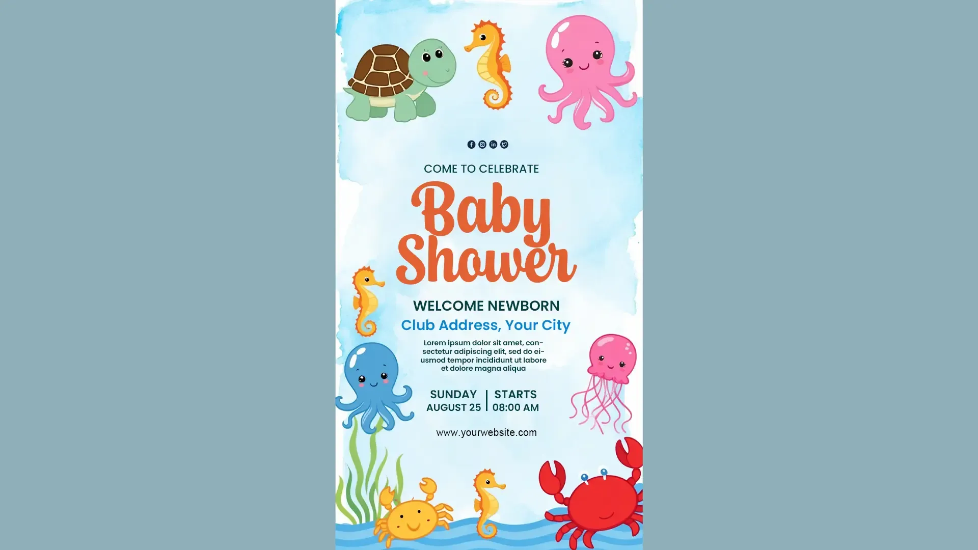 Baby Shower Invitation Sea Creature Themed Instagram Story